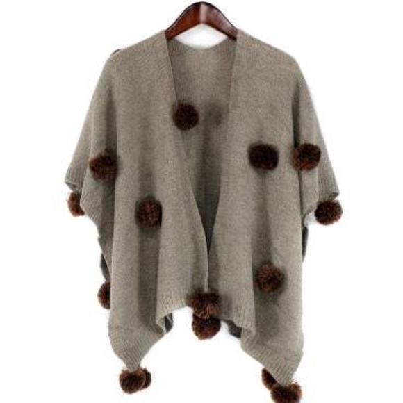 Sweaters - WRAP WITH POMS POMS